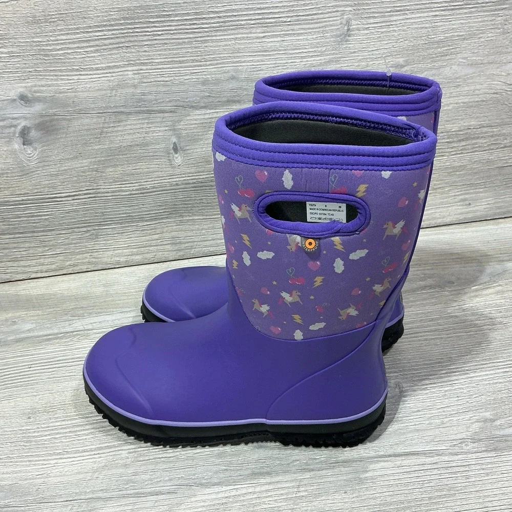 BOGS Girls Grasp Pegasus Size 6 Classic Waterproof Snow Boot Purple Unicorn NEW